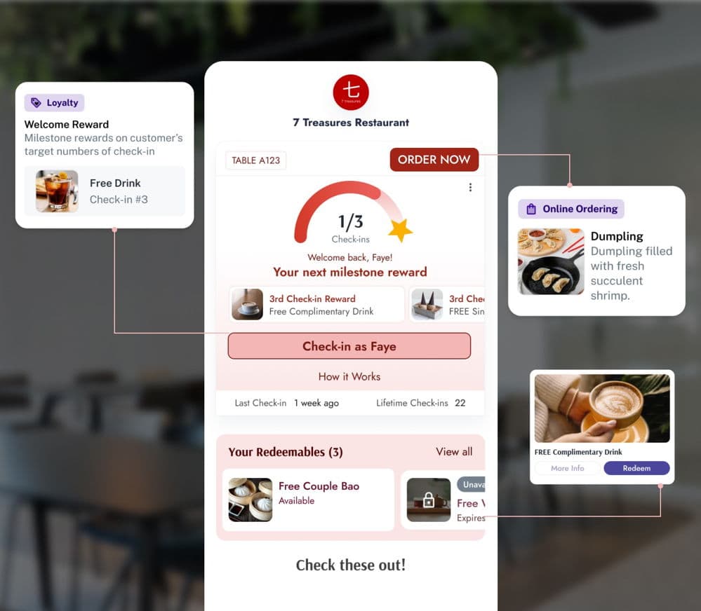 Phone showing integrated loyalty and ordering UI