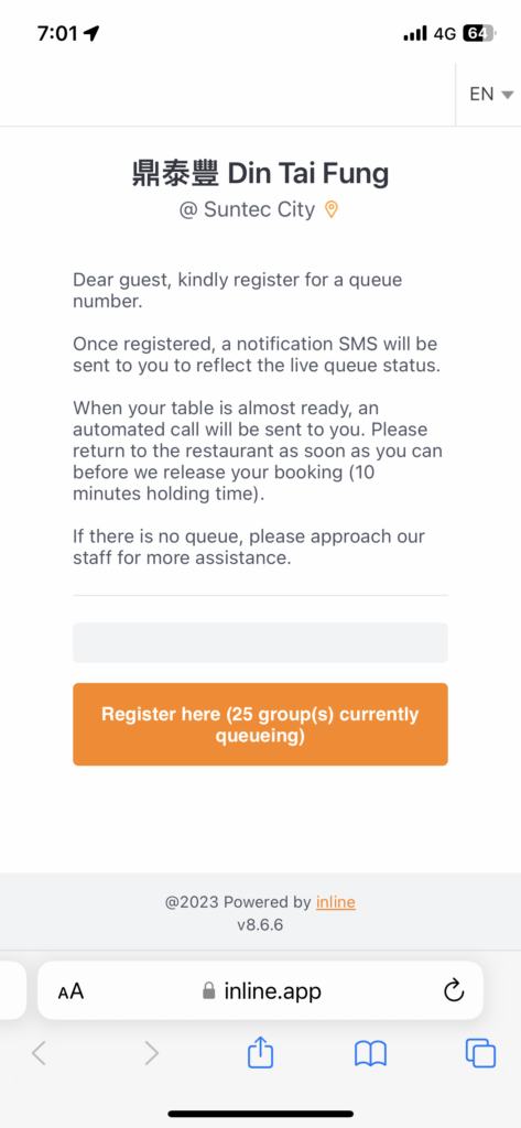 Timely SMS with link to track queue status