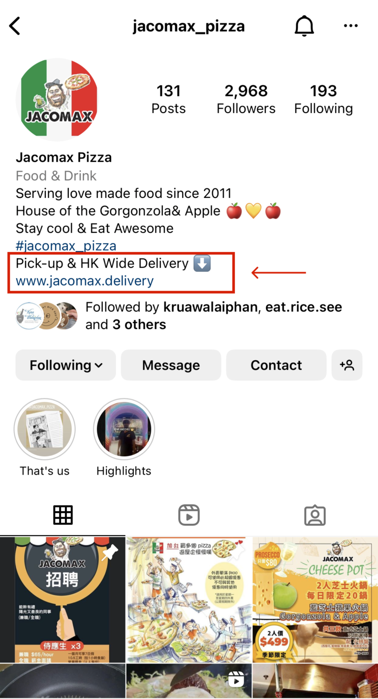 jacomax 於instagram放上外賣平台連結